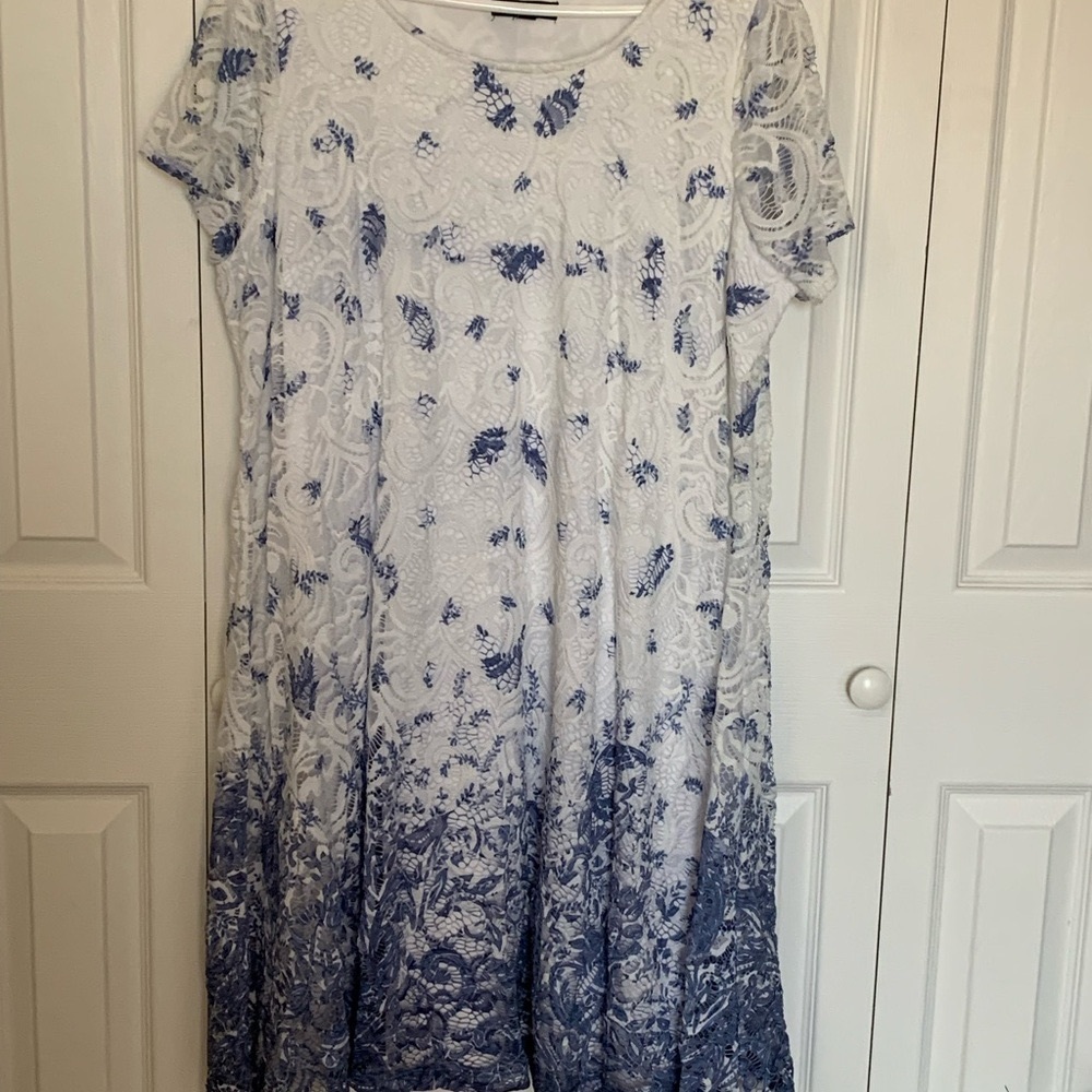 Lane Bryant Elegant Blue and White Lace Dress 18/20